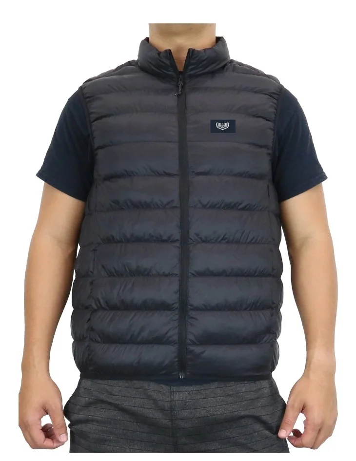 Men's Black Puffer Vest with Logo Patch — Safe Harbor Newport Shipyard